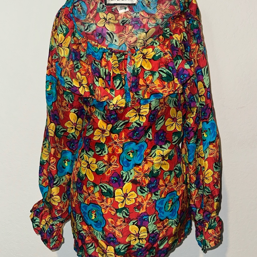 Silk Exchange 100% Silk Floral Multicolor Women's Top